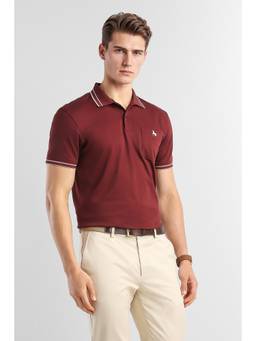 Van Heusen - Men Maroon Solid Collar Neck Polo T-Shirt