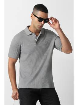 Van Heusen - Men Grey Textured Collar Neck Polo T-Shirt