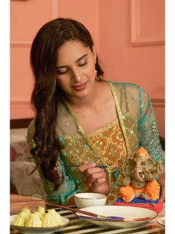 Aurelia - Blue Sheer Embellished Gilet and Dress (Set of 2)