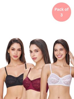 bodyline - Multi Color Lace Non Padded Bra (Pack of 3)