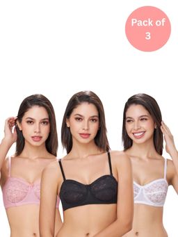 bodyline - Multi Color Lace Non Padded Bra (Pack of 3)