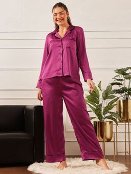 Chelvet - Purple Satin Shirt With Pyjama