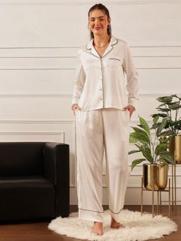 Chelvet - White Satin Shirt With Pyjama