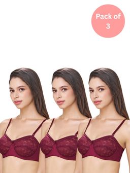 bodyline - Wine Lace Non Padded Bra (Pack of 3)