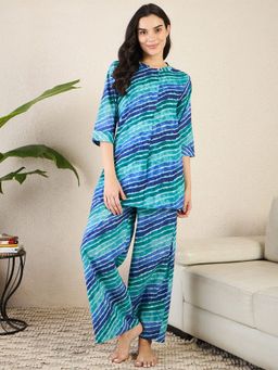 July Nightwear - Blue Cotton Top With Pyjama