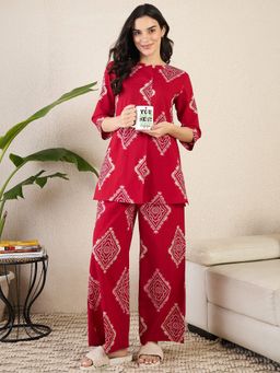 July Nightwear - Red Cotton Top With Pyjama