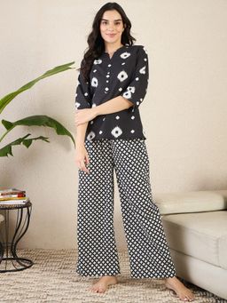 July Nightwear - Black Cotton Top With Pyjama