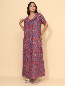 YELLOW BLOOM - Red Cotton Nightdress
