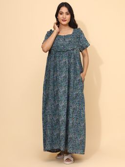 YELLOW BLOOM - Blue Cotton Nightdress
