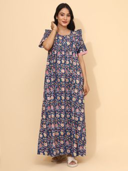 YELLOW BLOOM - Blue Cotton Nightdress