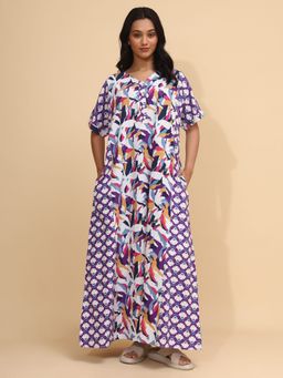 YELLOW BLOOM - Purple Cotton Nightdress