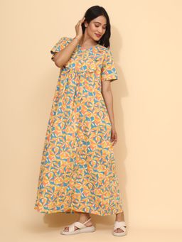 YELLOW BLOOM - Yellow Cotton Nightdress