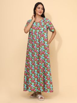 YELLOW BLOOM - Blue Cotton Nightdress