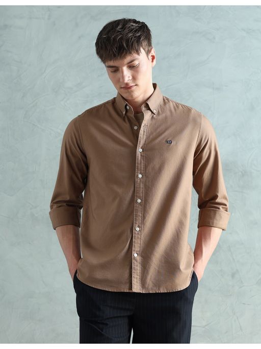 Arrow Sports Brown Oxford Slim Fit Button Down Shirt