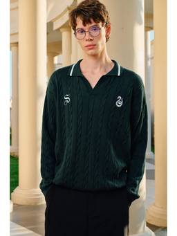 Bonkers Corner - Green Slytherin Cable Knit Polo T-Shirt