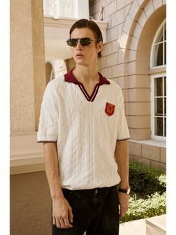 Bonkers Corner - White Gryffindor Legacy Cable Knit Polo T-Shirt