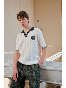 Bonkers Corner - White Slytherin Legacy Cable Knit Polo T-Shirt