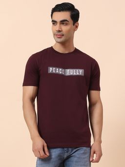 Cantabil - Maroon Breathable and Soft with Colour Fastness Regular Fit T-Shirt