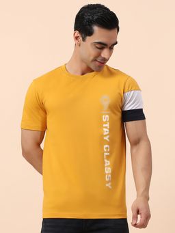 Cantabil - Mustard Breathable and Soft with Colour Fastness Regular Fit T-Shirt