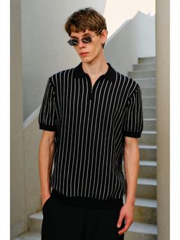 Bonkers Corner - Black Metro Stripe Knit Polo T-Shirt