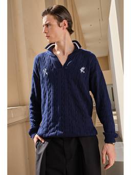 Bonkers Corner - Blue Ravenclaw Cable Knit Polo T-Shirt