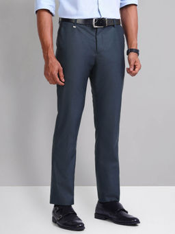 AD By Arvind - Green Dobby Flat Front Trousers