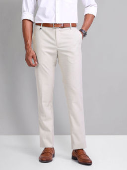 AD By Arvind - Beige Smart Flex Textured Trousers