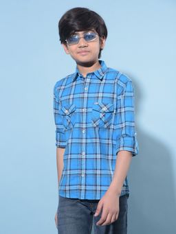 CRIMSOUNE CLUB - Boy's Blue Tartan Check Cotton Shirt