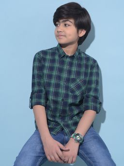 CRIMSOUNE CLUB - Boy's Green Tartan Check Cotton Shirt