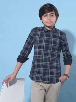 CRIMSOUNE CLUB - Boy's Navy Blue Tartan Check Cotton Shirt