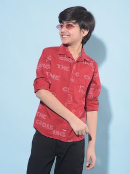 CRIMSOUNE CLUB - Boy's Red Printed Cotton Shirt