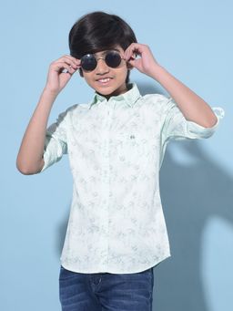 CRIMSOUNE CLUB - Boy's Green Floral Printed Cotton Shirt