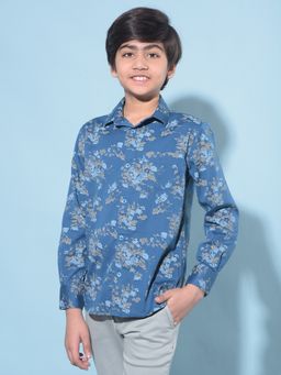 CRIMSOUNE CLUB - Boy's Blue Floral Print Shirt