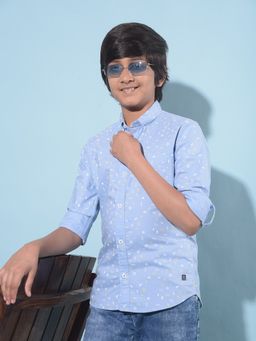 CRIMSOUNE CLUB - Boy's Blue Printed Cotton Shirt