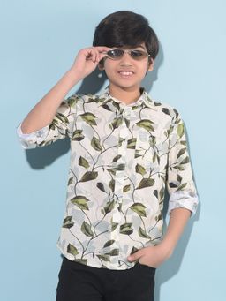 CRIMSOUNE CLUB - Boy's Olive Floral Print Shirt