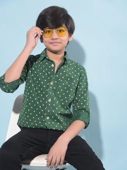 CRIMSOUNE CLUB - Boy's Green Printed Cotton Shirt