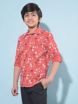 CRIMSOUNE CLUB - Boy's Red Printed Cotton Shirt