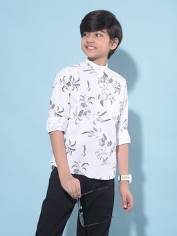 CRIMSOUNE CLUB - Boy's White Floral Print Cotton Shirt