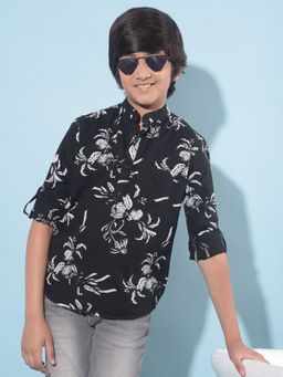 CRIMSOUNE CLUB - Boy's Black Floral Print Cotton Shirt