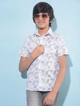 CRIMSOUNE CLUB - Boy's White Floral Print Cotton Shirt