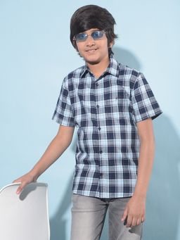 CRIMSOUNE CLUB - Boy's Blue Tartan Check Cotton Shirt