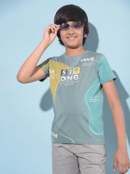 CRIMSOUNE CLUB - Boy's Green Typographic Printed T-Shirt