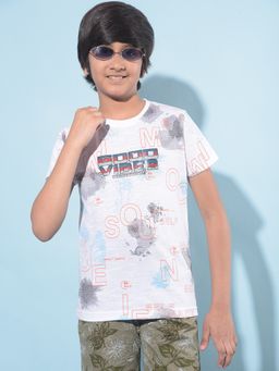 CRIMSOUNE CLUB - Boy's White Typographic Printed T-Shirt