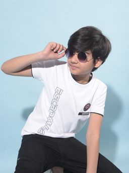 CRIMSOUNE CLUB - Boy's White Typographic Printed Polo T-Shirt