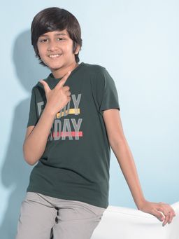 CRIMSOUNE CLUB - Boy's Green Typographic Printed T-Shirt