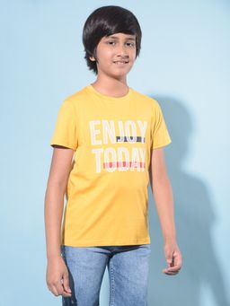 CRIMSOUNE CLUB - Boy's Mustard Typographic Printed T-Shirt