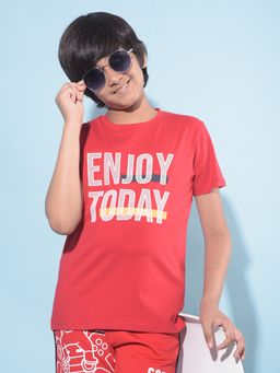 CRIMSOUNE CLUB - Boy's Red Typographic Printed T-Shirt