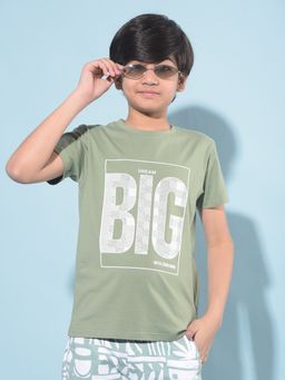 CRIMSOUNE CLUB - Boy's Green Typographic Printed T-Shirt