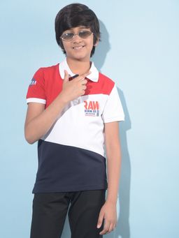 CRIMSOUNE CLUB - Boy's Red Colorblock Printed Polo T-Shirt