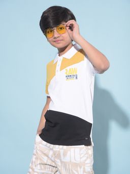 CRIMSOUNE CLUB - Boy's Mustard Colorblock Printed Polo T-Shirt